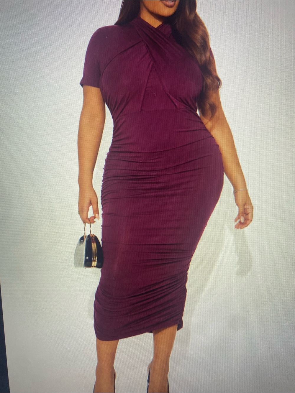 NWT She Said Draped Midi Dress - Burgundy